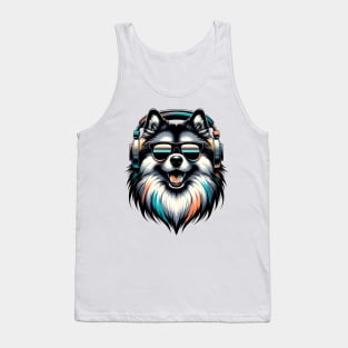 Keeshond Smiling DJ with Headphones and Sunglasses Tank Top